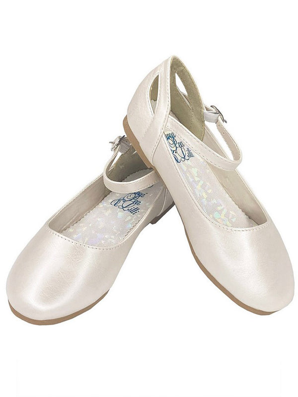 Lito Girls Ivory Ankle Strap Elsa Flat Dress Shoes 9 Toddler-5 Kids - SophiasStyle.com